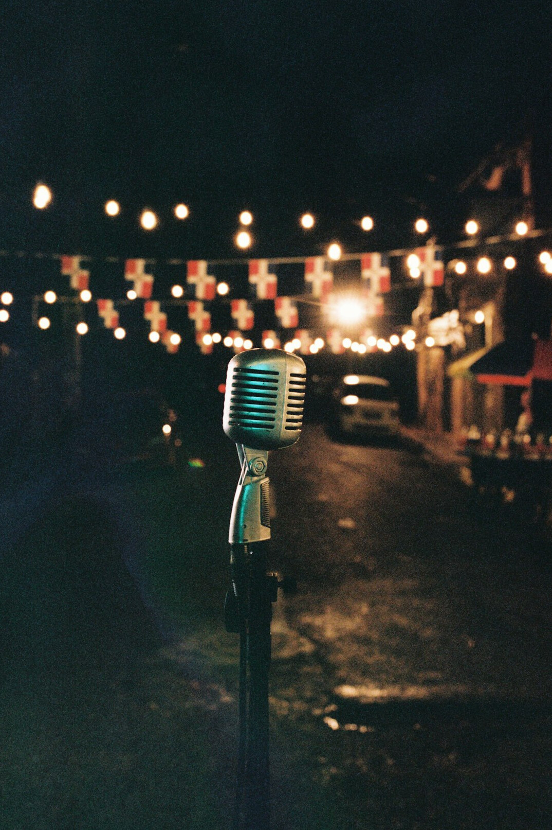 Professional microphone in a recording studio